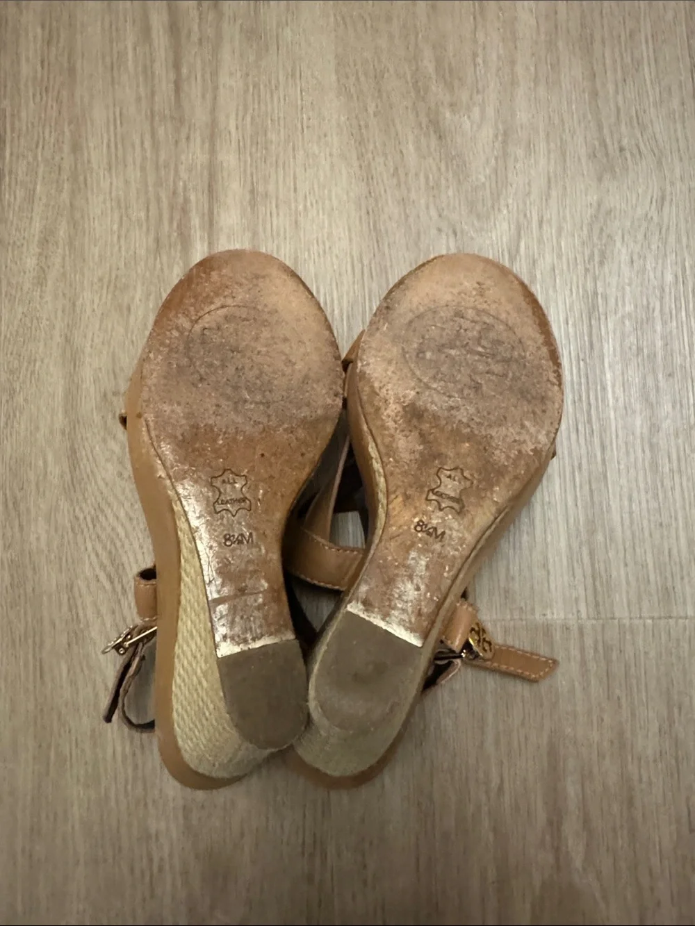 Tory Burch Tan Woven Leather Slingback Heels with Gold Logo